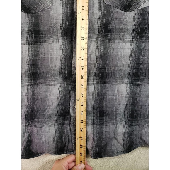 Roebuck Shirt Mens XL Cowboy Western Plaid Point‎ Pocket Button Gray Pearl Snap - Picture 6 of 12